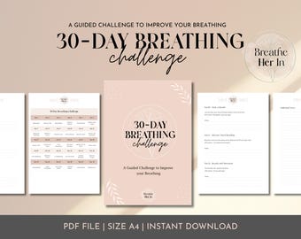 30-Day Breathing Challenge PDF with Affirmations & Journal Space | Mindfulness Practice for Relaxation | Instant Download