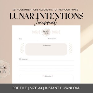 Moon Phase Intention Setting Printout: Lunar Journal for Manifestation (PDF Download A4/A5)