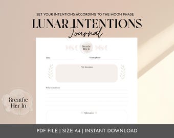 Moon Phase Intention Setting Printout: Lunar Journal for Manifestation (PDF Download A4/A5)