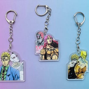 Jojo’s Bizarre Adventure villains Dio Brando, Diavolo and Kira Yoshikage keychains
