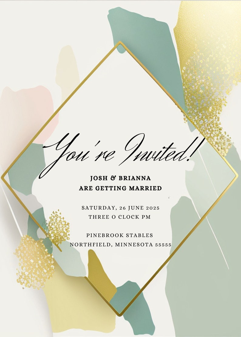 Editable Printable Invitation Template Abstract Design Pink Green Gold ...