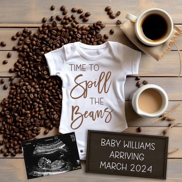 Coffee Baby Digital Pregnancy Announcement, Spill The Beans Baby Social Media Pregnancy Announcement, Baby Coffee Reveal, Latte Love Baby