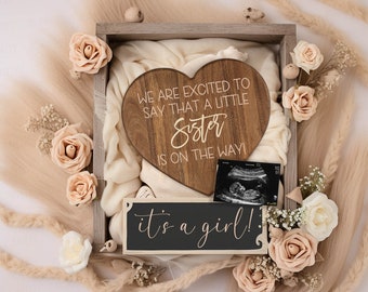 It's A Girl Digital Pregnancy Announcement, A Little Sister On The Way, Social Media Reveal Email Text, Boho Digital Pregnancy Announcement