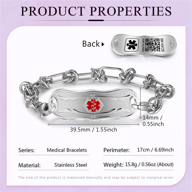 QR Code Medical Alert Bracelet, Emergency Contact Waterproof ID