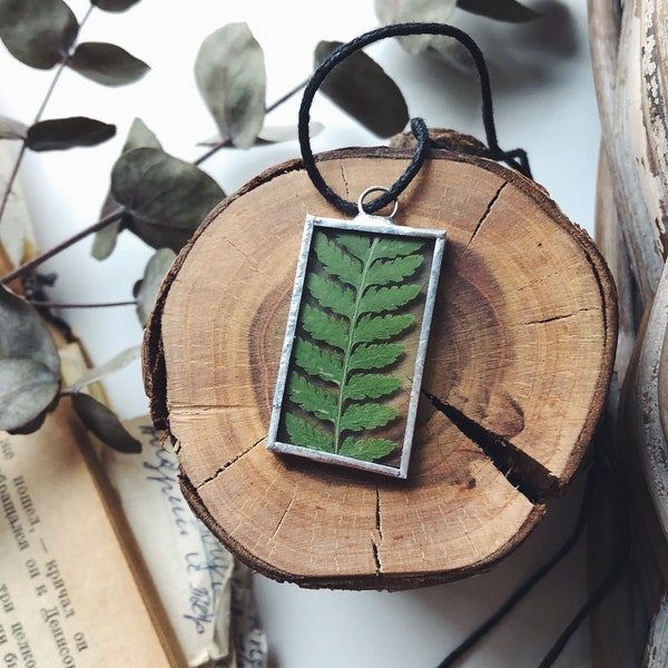 Fern necklace, Green fern plant pendant, Mother's day, Gift for Mom, Forest jewelry, Botanical necklace, Herbarium, Terrarium necklace