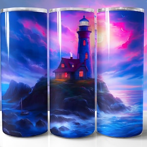 Lighthouse Tumbler Wrap PNG Design, Lighthouse 20oz & 30oz Skinny Tumbler Sublimation, Instant Download (+36 Free Designs)