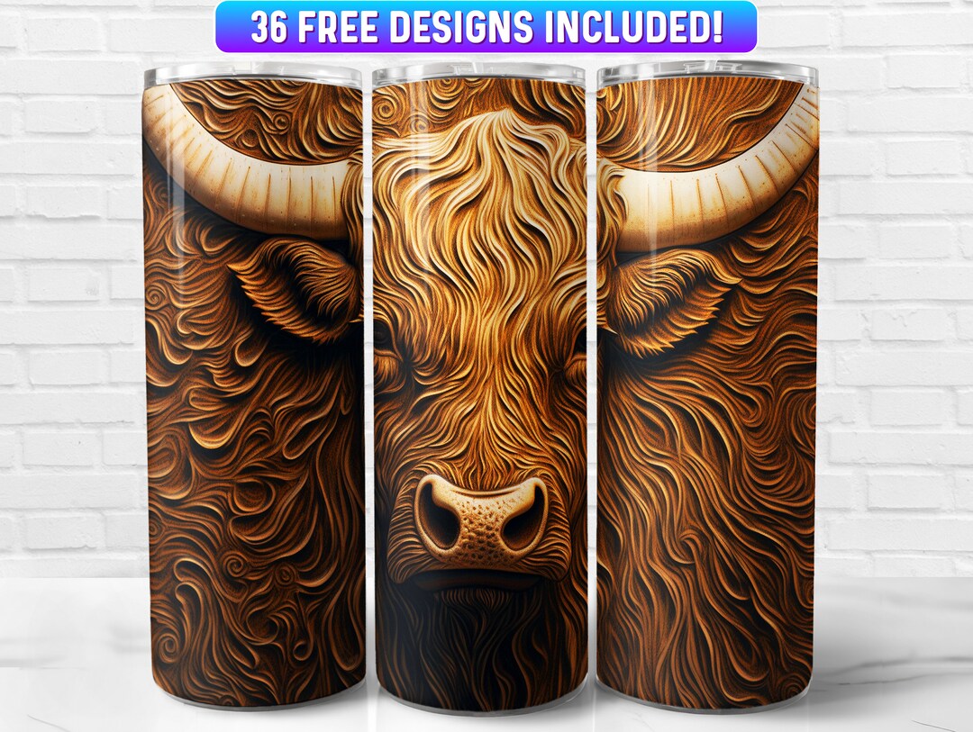 3d Highland Cow Tumbler Wrap PNG Design, Highland Cattle 20oz & 30oz ...