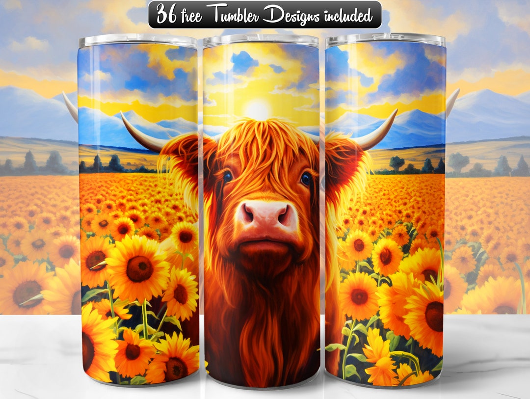 Highland Cow Tumbler Wrap PNG Design, Highland Cattle 20oz & 30oz ...
