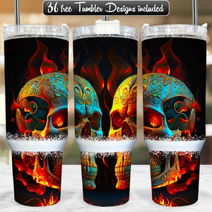 Skull 40oz Tumbler Wrap PNG Design, Skull 40oz Quencher Tumbler Sublimation Wrap, 40 oz Tumbler PNG, Instant Download