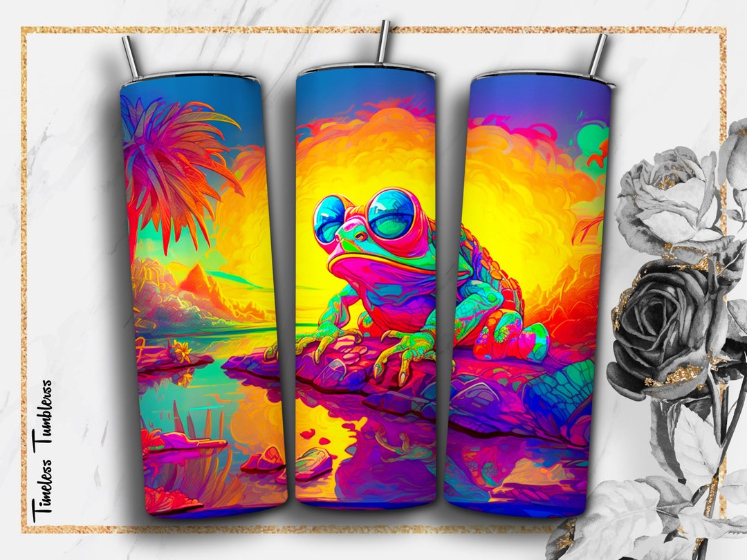 Frog Tumbler Wrap PNG Design, Frog With Sunglasses 20oz & 30oz Skinny ...