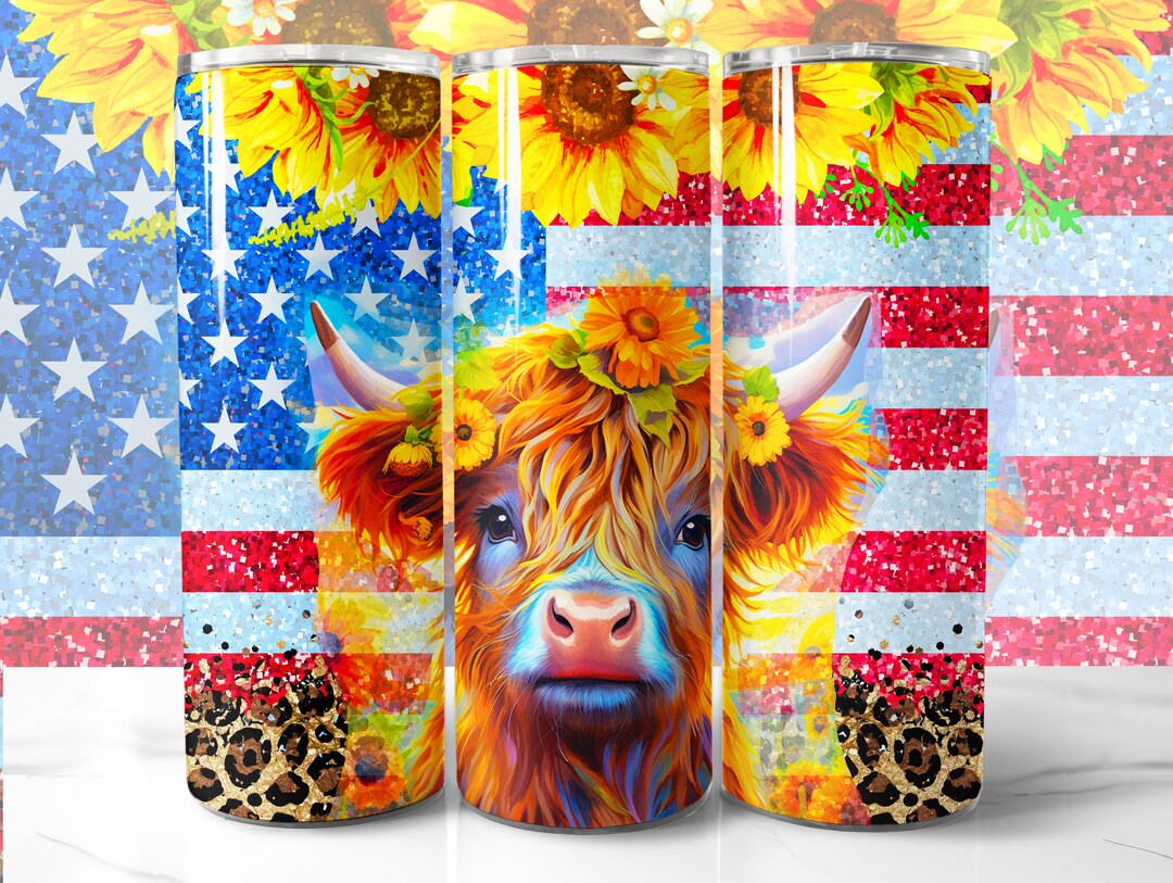 Sunflower Highland Cow Tumbler Wrap PNG, Highland Cow 20 Oz Skinny ...
