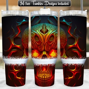Skull 40oz Tumbler Wrap PNG Design, Skull 40oz Quencher Tumbler Sublimation Wrap, 40 oz Tumbler PNG, Instant Download