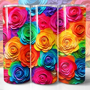 Colorful 3D Roses Tumbler Wrap PNG Design, Rose 3D Sublimation Designs for Tumblers PNG, 20oz & 30oz, Instant Download (+36 Free Designs)