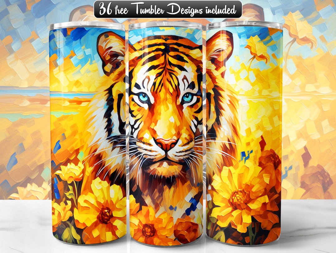 Tiger Tumbler Wrap PNG Design, Tiger 20oz & 30oz Skinny Tumbler