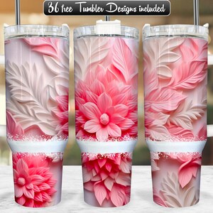 3d Flower 40oz Tumbler Wrap PNG Design, Floral 40oz Quencher Tumbler Sublimation Wrap, 40 oz Tumbler PNG, Instant Download