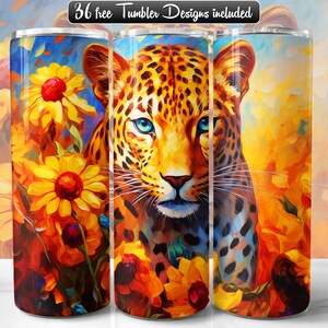 Leopard Tumbler Wrap PNG Design, Leopard 20oz & 30oz Skinny Tumbler Sublimation, Instant Download (+36 Free Designs)