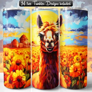 Llama Tumbler Wrap PNG Design, Llama 20oz & 30oz Skinny Tumbler Sublimation, Instant Download (+36 Free Designs)