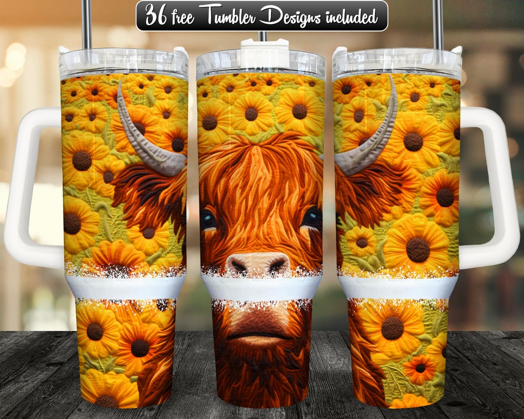 Highland Cow 40oz Tumbler Wrap PNG Design, Highland Cattle 40oz ...