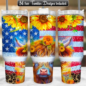 Highland Cow 40oz Tumbler Wrap PNG Design, Highland Cattle 40oz Quencher Tumbler Sublimation Wrap, 40 oz Tumbler PNG, Instant Download