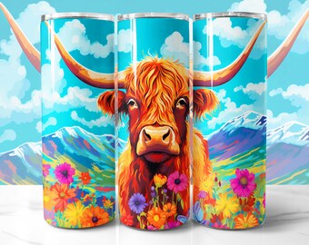 Highland Cow Tumbler Wrap PNG, Highland Cattle 20 Oz Skinny Tumbler ...