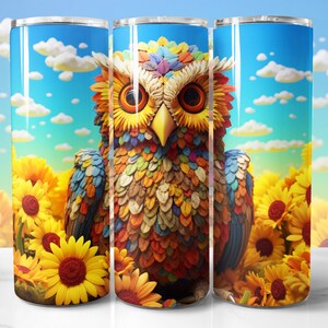 Embroidered 3D Owl Tumbler Wrap PNG Design, Owl 3D Sublimation Designs for Tumblers PNG, 20oz & 30oz, Instant Download (+36 Free Designs)
