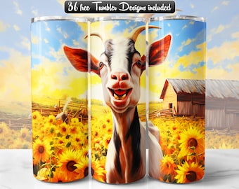 Goat Tumbler Wrap PNG Design, Goat 20oz & 30oz Skinny Tumbler Sublimation, Instant Download (+36 Free Designs)