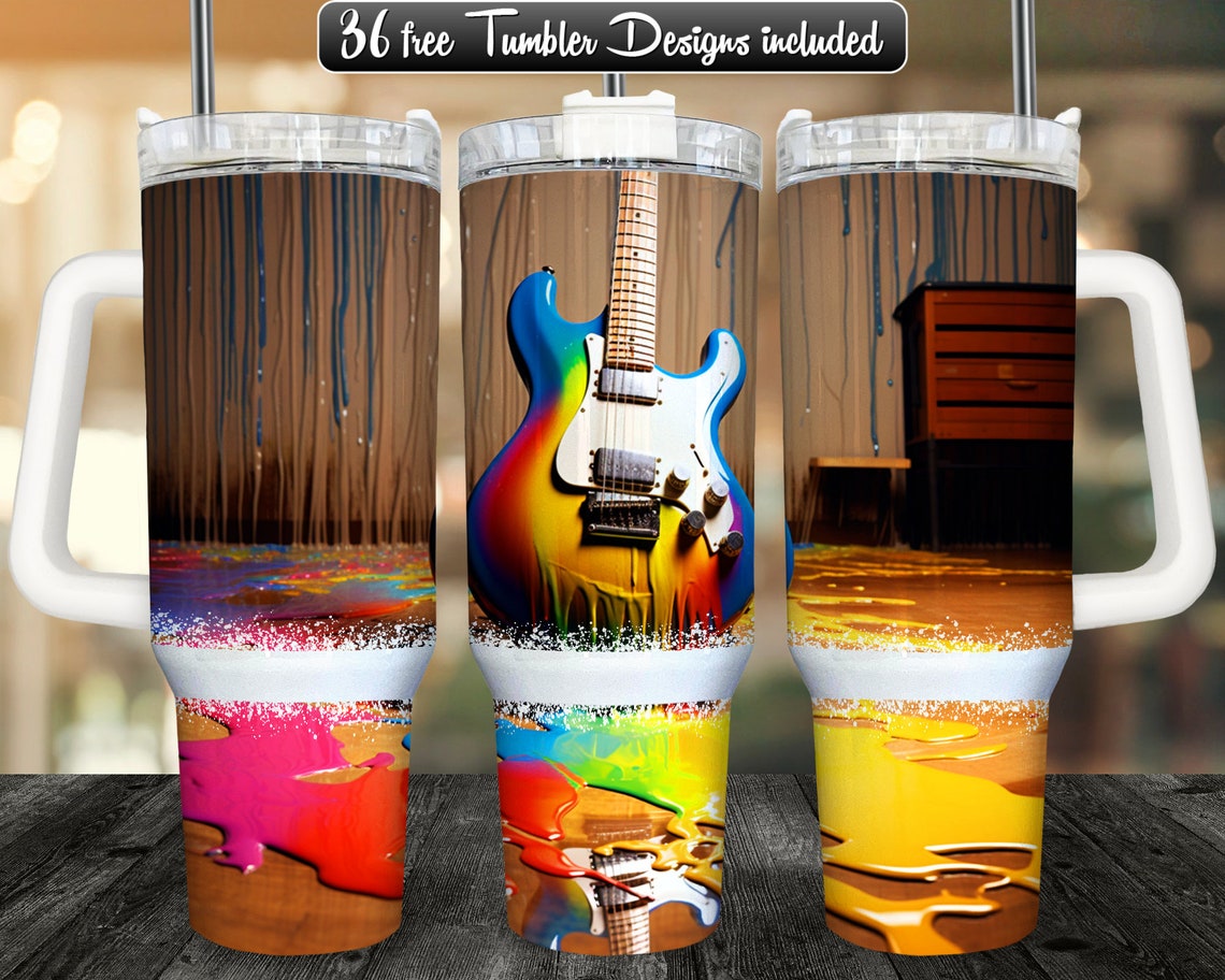 Guitar 40oz Tumbler Wrap PNG Design, Guitar 40oz Quencher Tumbler ...