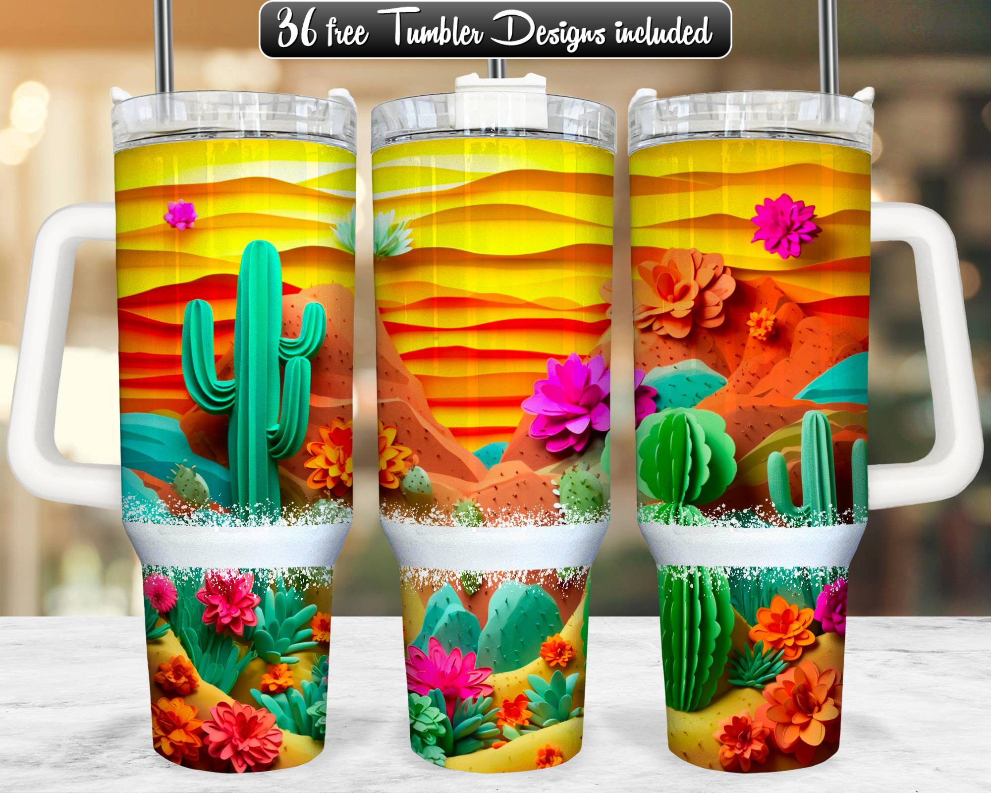 3d Desert 40oz Tumbler Wrap PNG Design, Cactus 40oz Quencher Tumbler ...
