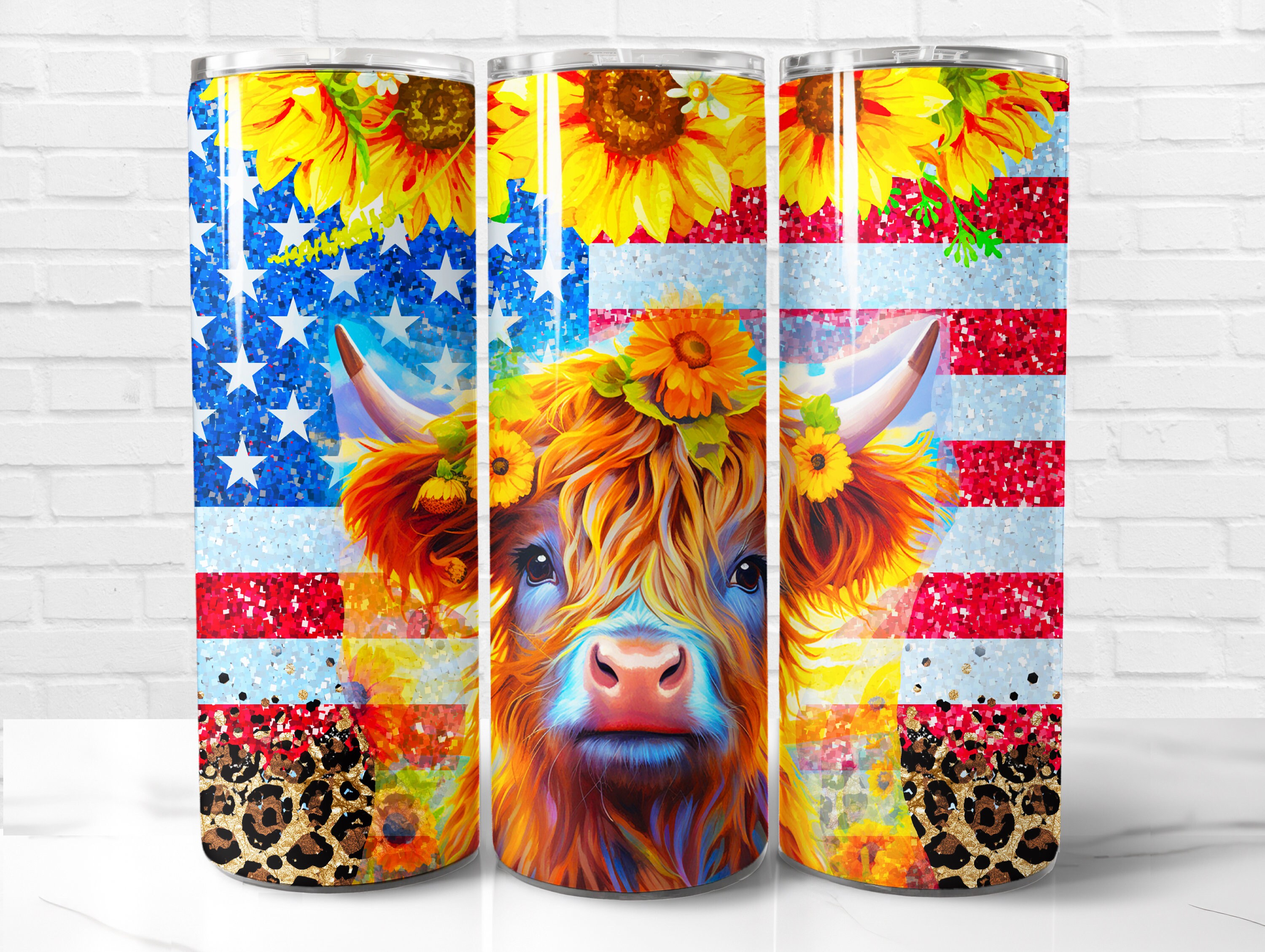 Sunflower Highland Cow Tumbler Wrap PNG, Highland Cow 20 Oz Skinny ...