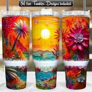 3D Beach 40oz Tumbler Wrap PNG Design, Beach 40oz Quencher Tumbler Sublimation Wrap, 40 oz Tumbler PNG, Download istantaneo