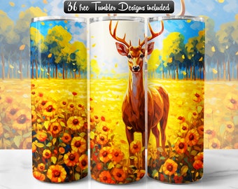 Deer Tumbler Wrap PNG Design, Deer 20oz & 30oz Skinny Tumbler Sublimation, Instant Download (+36 Free Designs)