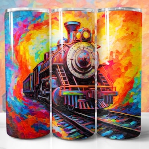 Locomotive Tumbler Wrap PNG, Locomotive 20 oz Skinny Tumbler Wrap Sublimation Design, Instant Download (+36 Free Designs)