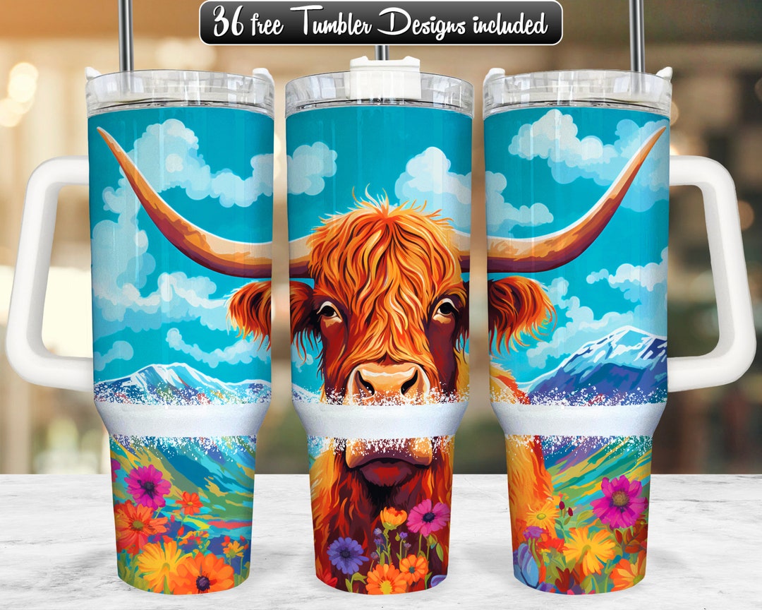 Highland Cow 40oz Tumbler Wrap PNG Design, Highland Cattle 40oz ...