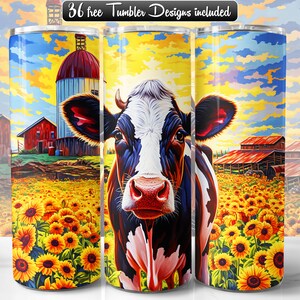 Cow Tumbler Wrap PNG Design, Cow 20oz & 30oz Skinny Tumbler Sublimation, Instant Download (+36 Free Designs)