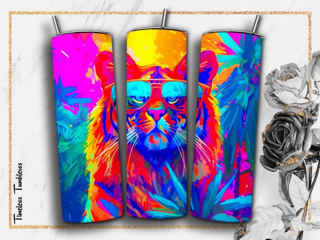 Tiger Tumbler Wrap PNG Design Tiger With Sunglasses 20oz & Etsy