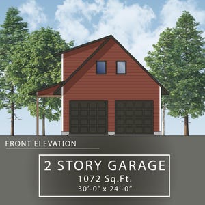 102 m² 2-Stöckig Garagen-Konzeptplan 30&#39;-0 &quot;x 24&#39;-0&quot;2 Auto + 1 Schlafzimmer + 1 Badezimmer