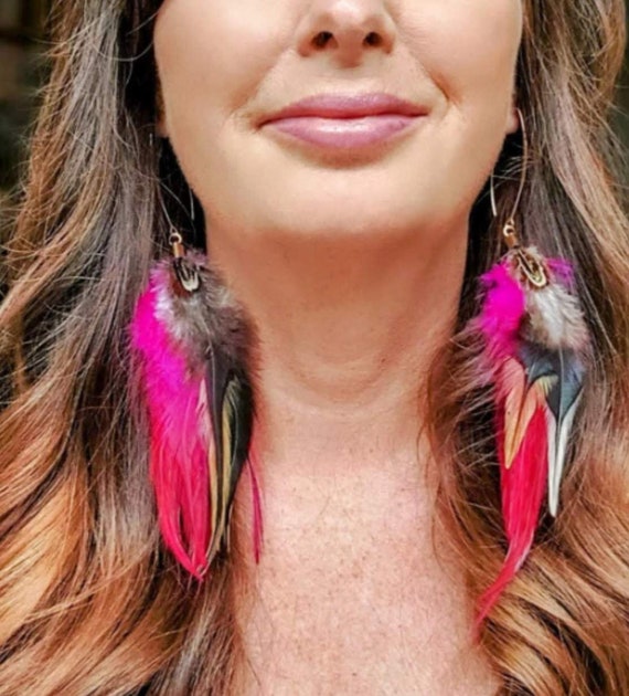 Real Feather Earrings in Various Colours Long Drop BoHo style earrings Big Earrings Full Real Feather Festival Earrings Long Silver Etsy