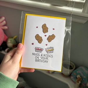 Funny Chicken Nugget Birthday Card | Nugs and Kisses on Your Birthday | Fast Food Pun Greeting Card with Envelope