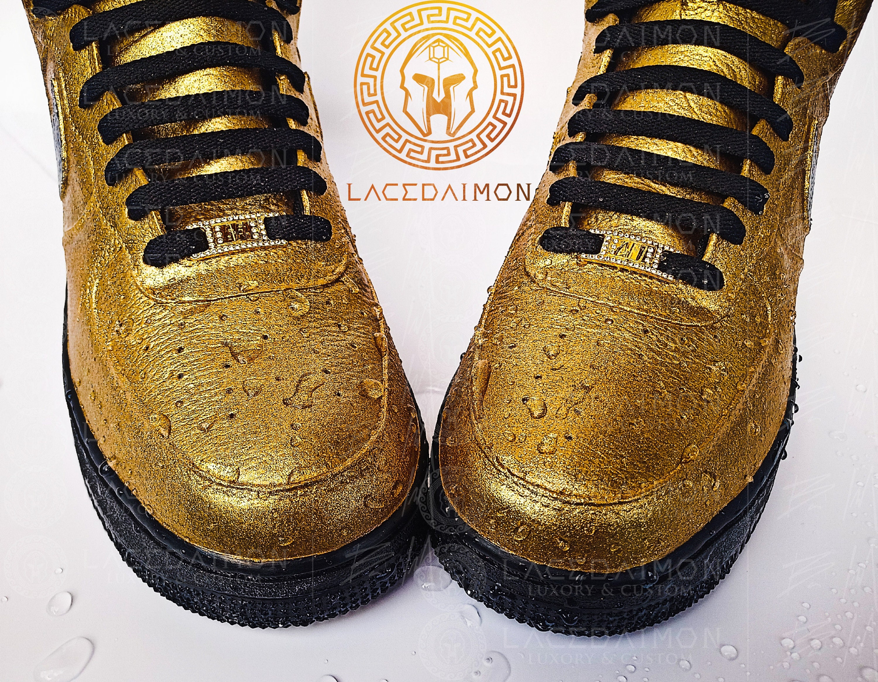 Nike Custom Air Force 1 Metallic Gold Bronze Outline Shoes Sneakers Mens  Women