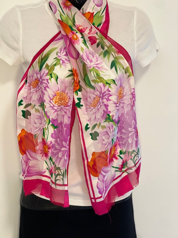 Oscar De La Renta Vintage Silk Floral Scarf - image 1