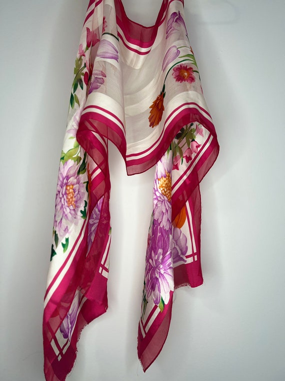 Oscar De La Renta Vintage Silk Floral Scarf - image 2