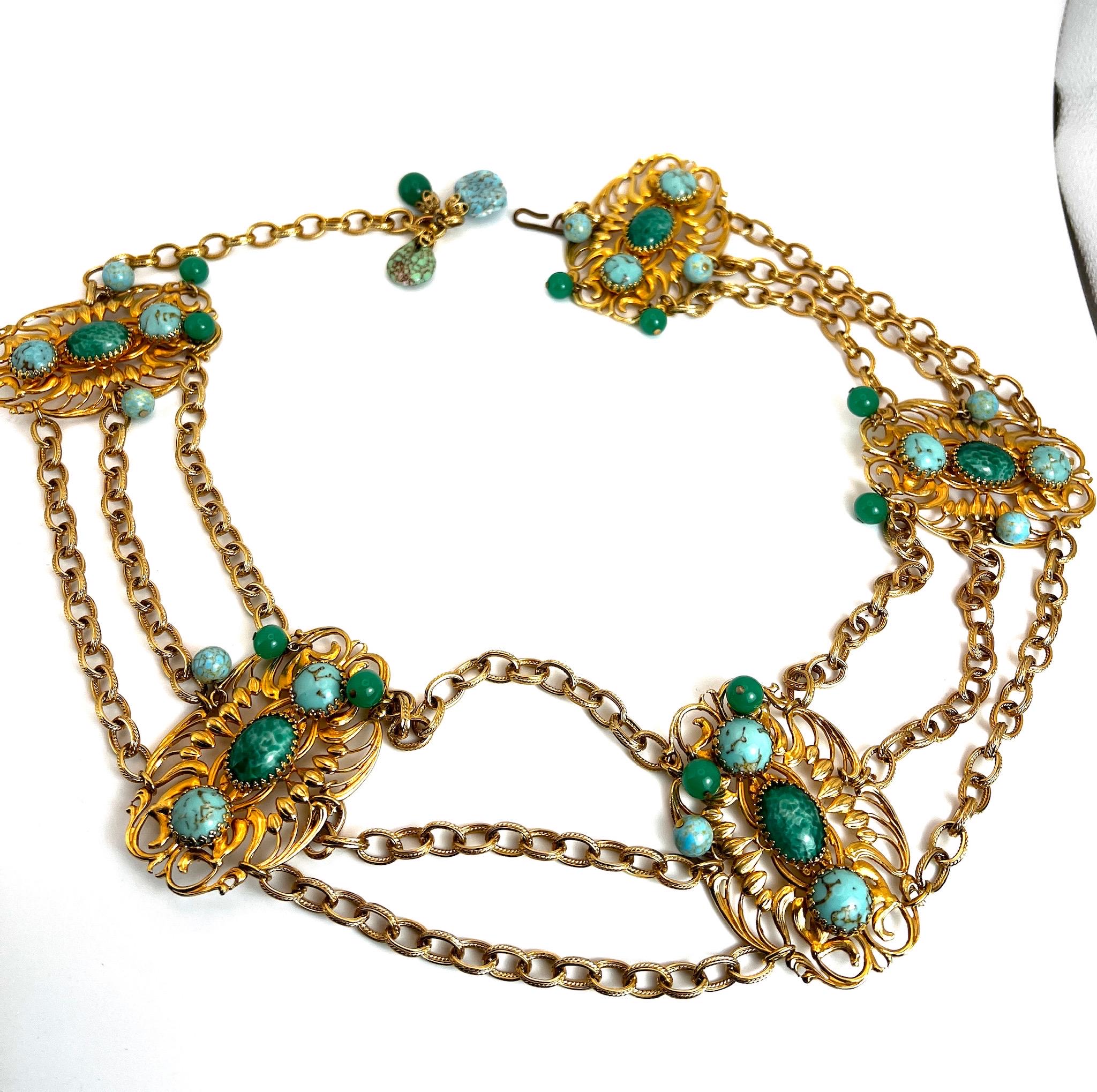 Vintage natural multi stone cabochon belt gold chain Pebble Pathway Chain Belt | mostwantedusa main image 3