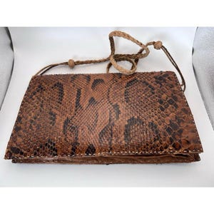Bolso de mano vintage de piel de serpiente, bolso de hombro marrón