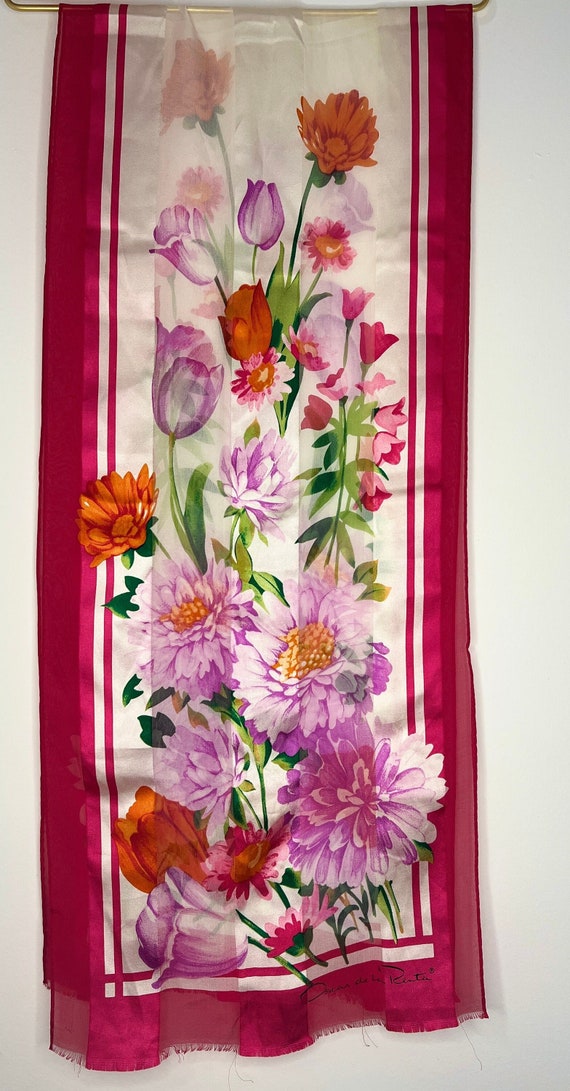 Oscar De La Renta Vintage Silk Floral Scarf - image 5