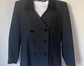 SuitsMe Vintage 90er Jahre Zweireiher Blazer Velour-Kragen & Knöpfe Zierlich Damen 8