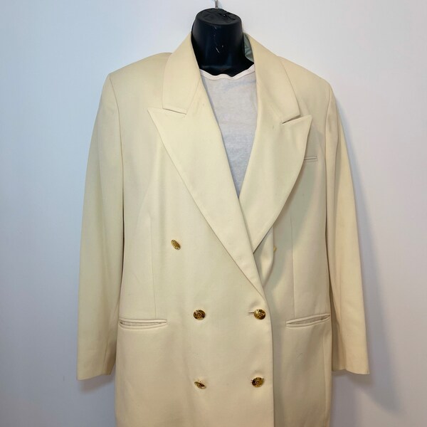 Austin Reed Petite Vintage Cream Women's Doublebreasted Wool Blazer Gold Buttons 18W