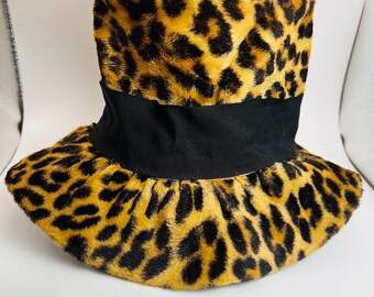 Vintage leopard union made hat cap faux fur