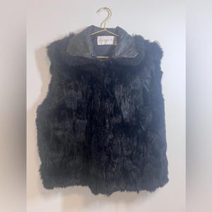 Andrew Marc Black Fur Vest Leather Trim