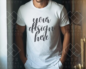 Male Model Shirt Mockup, Gildan Men Shirt Mock up, BC 3001 Mock, Manly Mockup, Tee Mockup, Male Mockup Model