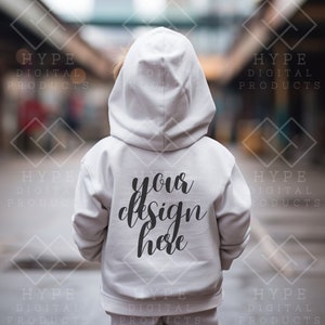 White Hoodie Backside Mockup, Rabbit Skins 3326, Toddler Model Mock, Toddlers Sweater Mockup , Kids Mockup, White Toddler Hoodie Mock-up
